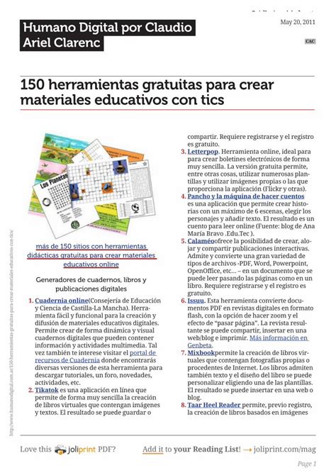 Pdf 150 Herramientas Gratuitas Para Crear Materiales Educativos