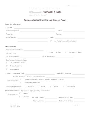 Fillable Online Paragon Medical Bioskills Lab Request Form Fax Email