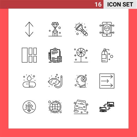 Set Of 16 Vector Outlines On Grid For Interface Collage Flash Web