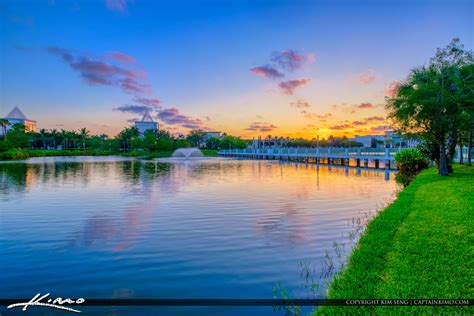 Downtown Palm Beach Gardens Lake Sunset Royal Stock Photo