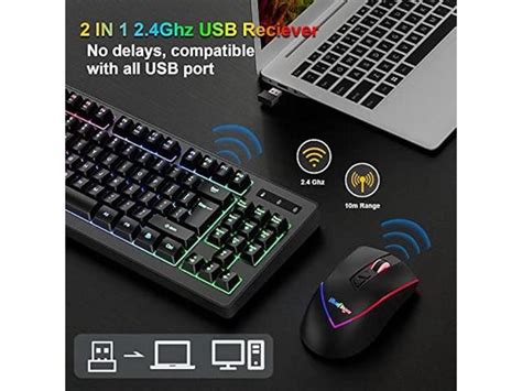 Bluefinger Wireless Gaming Keyboard And Mouse Combo Long Lasting Rechargeable Battery 87 Keys