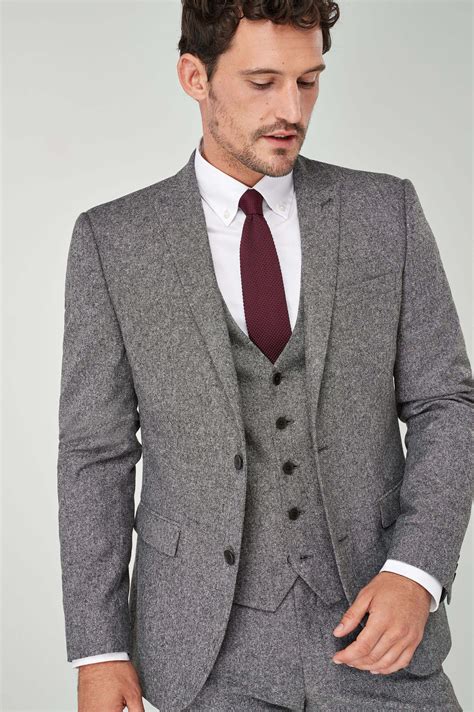 Mens Next Grey Nova Fides Wool Blend Donegal Slim Fit Suit Jacket