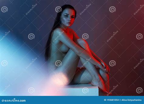 Wet Hair Beautiful Naked Girl In Color Lights Stock Photo Image Of Female Naked