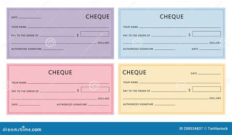 Cheque Template Blank Checkbook Pages Mockups With Empty Fields Bank