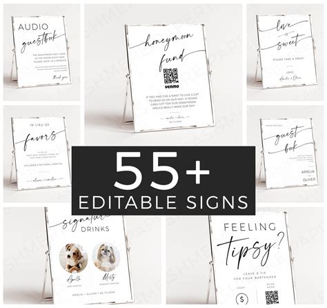 55 Editable Wedding Signs Templates Bundle Bridal Shower Minimalist