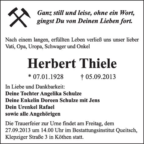 Traueranzeigen Von Herbert Thiele Abschied Nehmen De