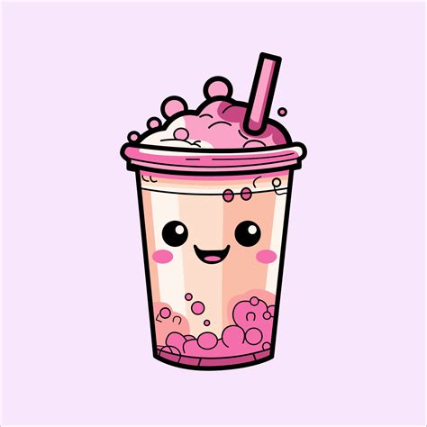 Vector Smile Cute Boba Milk Tea With Flat Cartoon Style Illustration