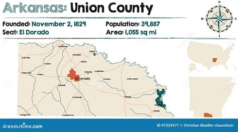 Arkansas Union County Map Cartoon Vector 97229571