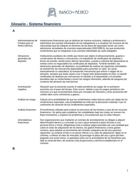 Pdf Glosario Sistema Financiero Observatorio Econ Mico De