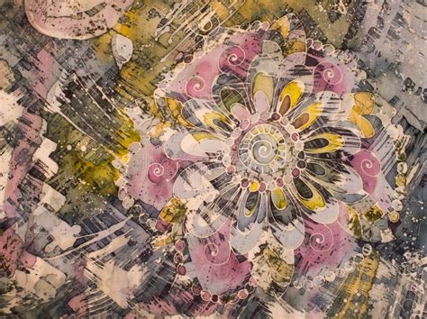 Flower Fragment Hot Batik Background Texture Handmade On Silk Stock Illustration