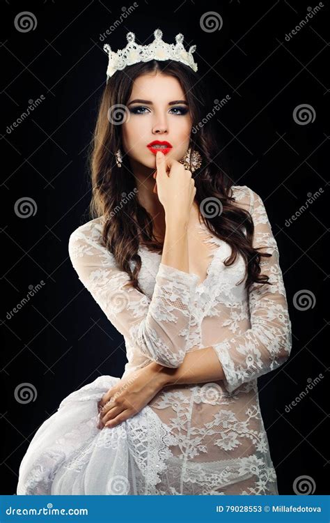 Brunette Woman In White Lingerie Stock Image Image Of Event Glamour 79028553