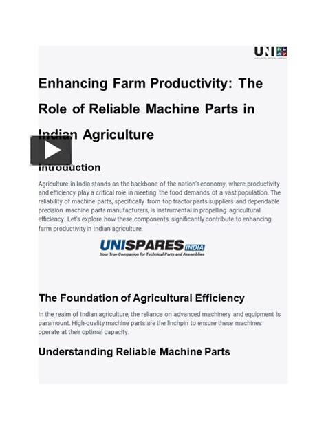 Ppt Enhancing Farm Productivity The Role Of Reliable Machine Parts In Indian Agriculture