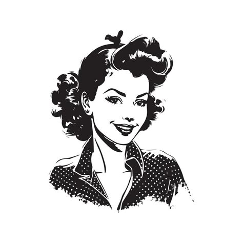 Pretty Pin Up Girl Vintage Logo Line Art Concept Black And White Color