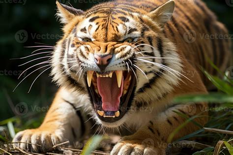 an angry tiger with its mouth open generative ai 29691494 Stock Photo