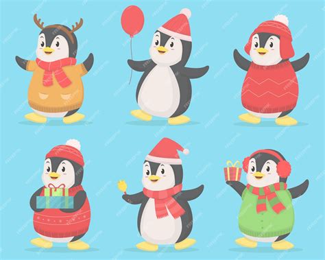 Premium Vector Set Of Cute Penguin Christmas Theme Illustration