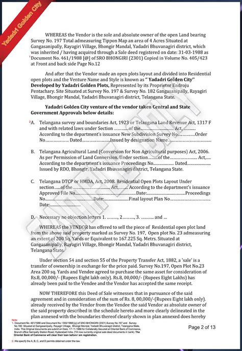 yadadri golden sale deed format