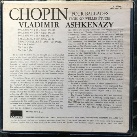 Vladimir Ashkenazy Frédéric Chopin Four Ballades Trois Novelles