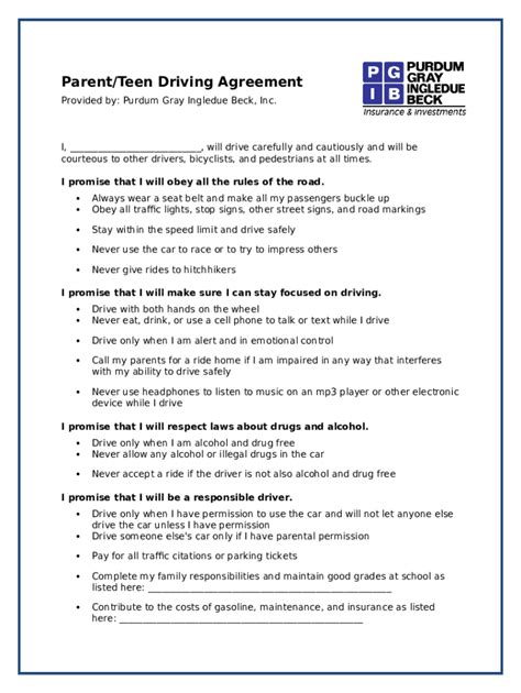 Parent Teen Driving Agreement Doc Template PdfFiller