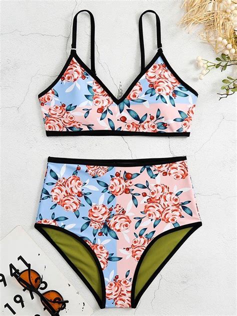 Emmiol Free Shipping Reversible Floral Print Bikini Set Green L In Bikini Sets Online Store