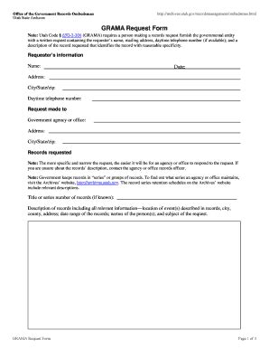 Fillable Online Archives Utah Grama Request Form Utah State Archives