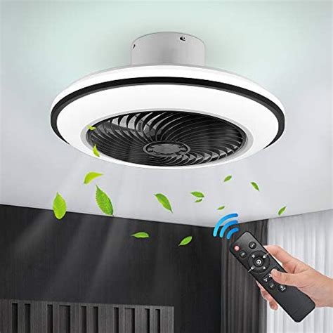 Iyunxi Led Modern Ceiling Fan With Lights Flush Mount Dimmable Black