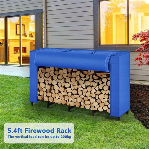 54ft Firewood Rack Outdoor W Waterproof Cover Heavy Duty Metal Wood