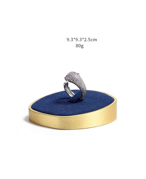 Luxury Navy Blue Velvet Gold Jewelry Ring Display Tray