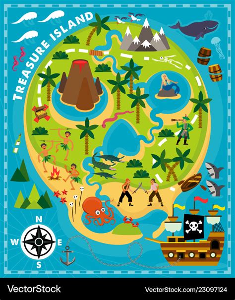 Cartoon pirate map treasure travel adventure Vector Image