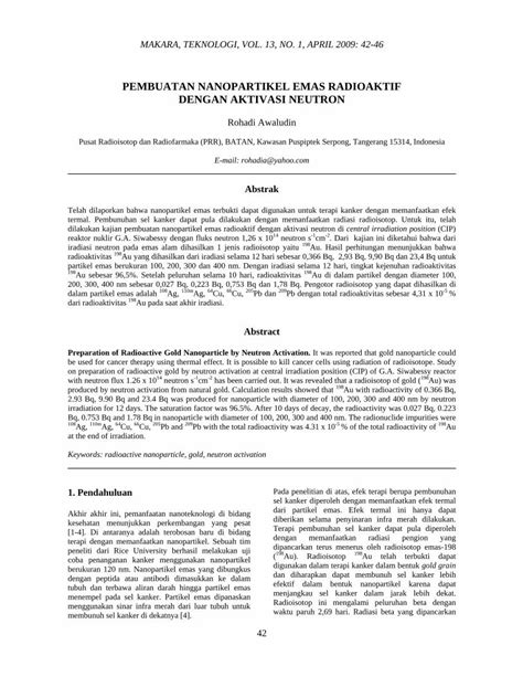 Pdf Pembuatan Nanopartikel Emas Radioaktif Dengan Aktivasi Neutron