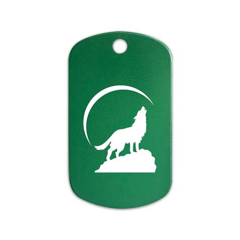 Wolf Howling On Rock With Moon GI Dog Tag Aluminum Keychain outdoors