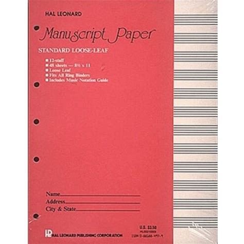 Music Doctors Standard Loose Leaf Manuscript Paper Pink