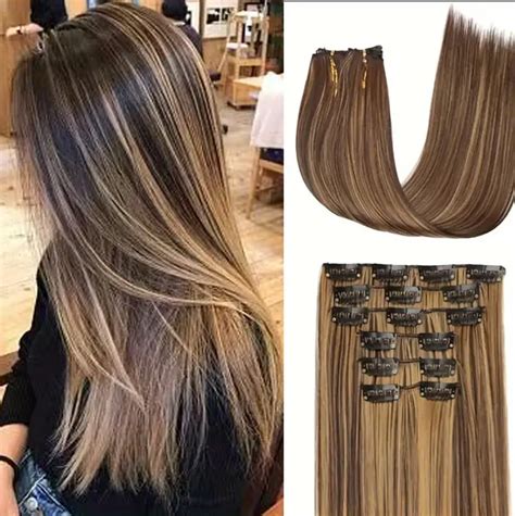 Synthetic 16 Clips In Long Straight Hair Extensions Long Temu