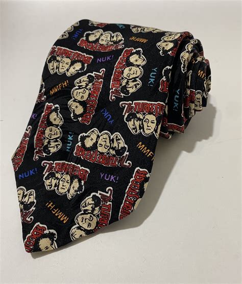 Vintage Three 3 Stooges 100 Imported Silk Black Beig Gem