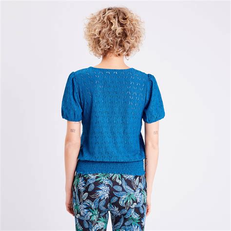 Blouse Manches Courtes Bleu Canard Femme Vibs