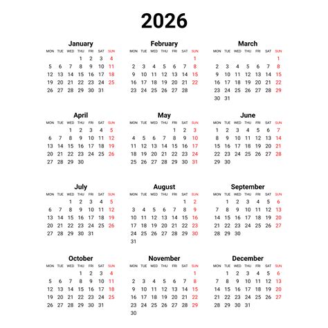 2026년 간이 달력 벡터, 2026년 간이 달력, 2026 간단한 달력 벡터, 2026년 PNG, 일러스트 및 벡터 에 대한 무료 다운로드 - Pngtree