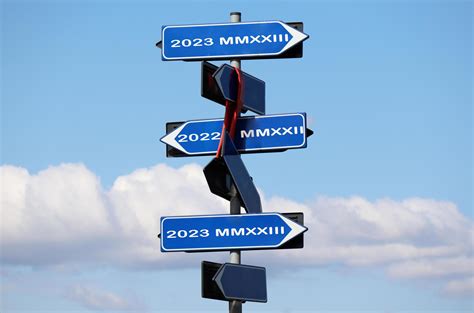 Blue Road Sign With Direction For 2003 Ad Mmxxiii Plans And Goals