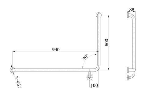 Mobi X Mm X Degree Left Hand Grab Rail Satin Stainless Steel