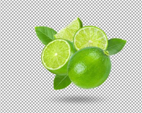 Limes With Leaves And Slices On A Transparent Background