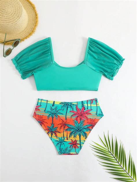 Novo Conjunto De Mai Bikini Manga Bufante Para Adolescentes Moda De Ver O Para Praia