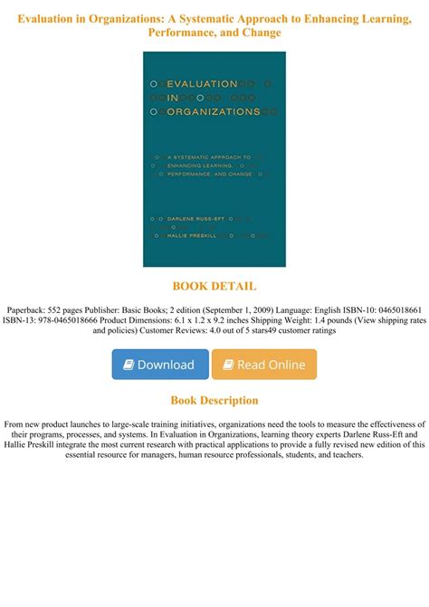 "Evaluation In Organizations: A Systematic Approach To Enhancing Learning, Performance, And Change"