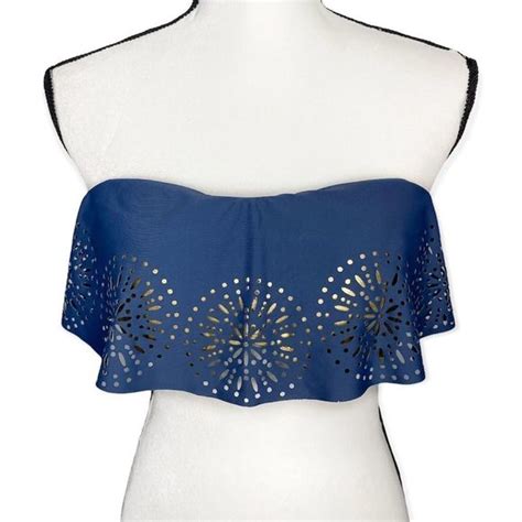 Ninety Six Degrees Swim Ninetysix Degrees Strapless Flounceeyelet Bikini Top Gold Metallic