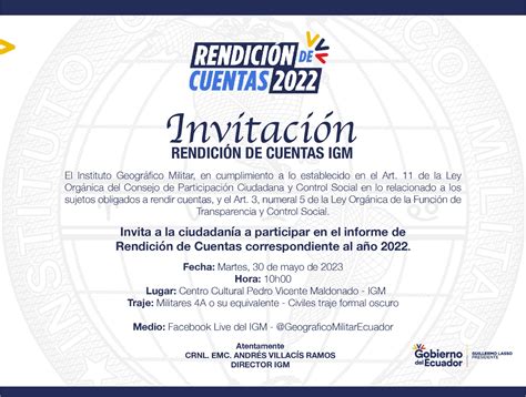 Invitación A La Ciudadanía A La Rendición De Cuentas Del Igm 2022