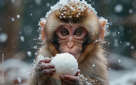 Snow Monkey Taking Bath With Hot Spring Water Stock Illustration Adobe Stock