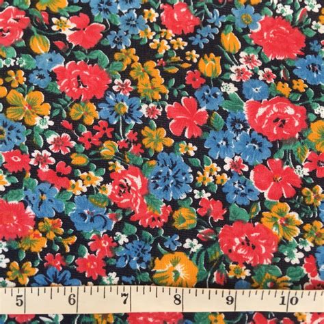 Vintage 80s Floral Fleece Backed Knit Fabric Fabric Vintage Floral