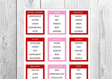 Printable Taboo Cards