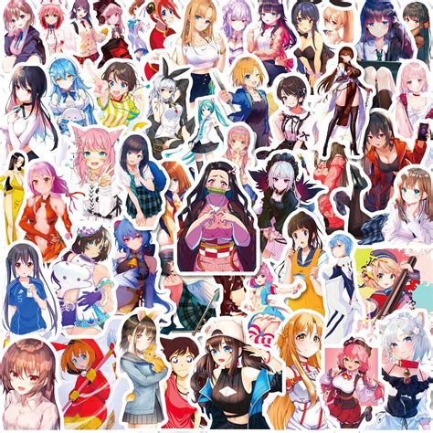 50 PCS Anime Girl Stickers Non Naked Sexy Cartoon Girl Stickers For Teens Adults Waterproof