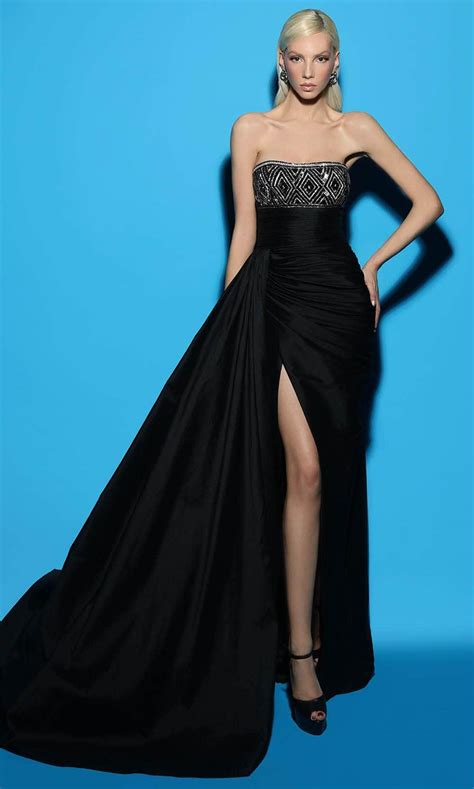 Tarik Ediz 98429 Beaded Straight Across Evening Gown Couture Candy