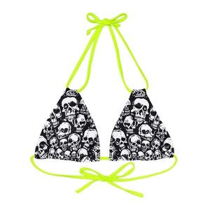 Vintage Gothic Skulls Strappy Triangle Bikini Top Psychedelic Gothic
