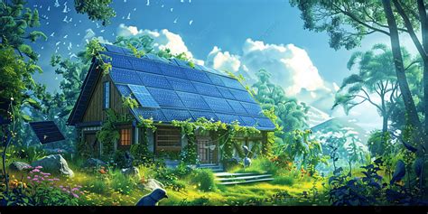 3d A Large Modern House With Slanted Roof And Solar Panels Background