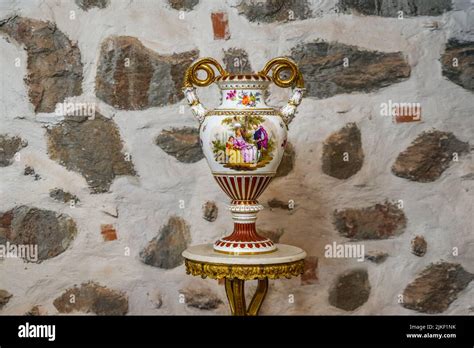 Antique Old Vase With Painting On A Stone Background Stock Photo Alamy
